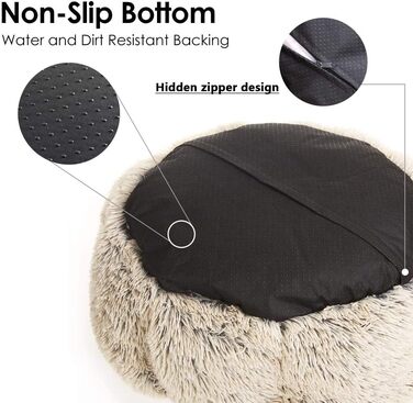 Крісло-ліжко для собак великих порід, миється, подушка для собак та котів, лежанка для собак, кошик для котів, кругле м'яке пухнасте ліжко для тварин, 110x110x20см, Бежевий колір