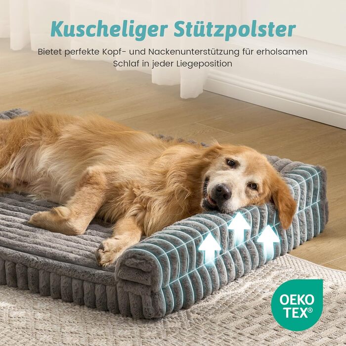 Ортопедичне ліжко для собак XL з штучного хутра, 110x80x17 см, сіре. Знімне, миється, водонепроникне, антиковзаюче.