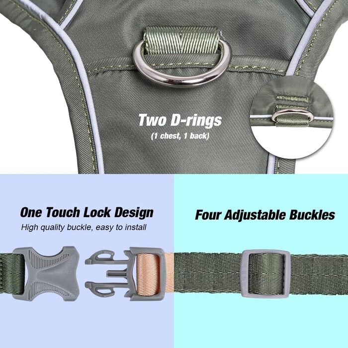 Шлейка для собак TSPRO з тримачем AirTag, регульована нагрудна стрічка для маленьких собак, з зручною ручкою, міцна та світловідбиваюча для прогулянок, бігу, тренувань (Зелена, розмір 2) Розмір 2 (обхват шиї 28.5-42 см, обхват грудей 42-53 см) Зелений