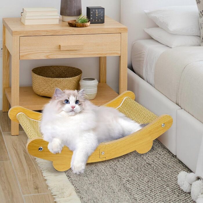 LUMIN TUTU Котячий будиночок 2-в-1: когтеточка та ліжко для котів, 59x34 см, міцний, з натурального льону, без виділення ворсу