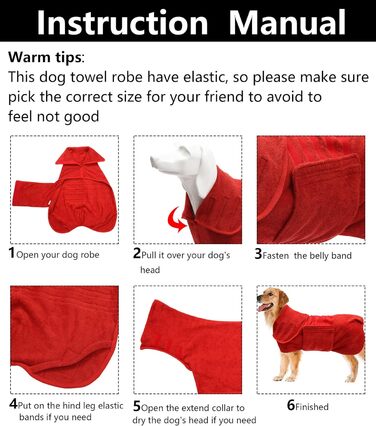 Рушник для собак Geyecete з мікрофібри, рушник для собак, що швидко сохне, для собак середніх розмірів, червоний, L