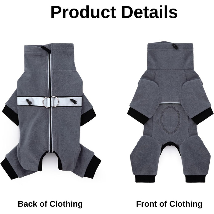 Теплі зимові куртки для собак, флісові комбінезони з D-кільцем, для малих та середніх собак, сірий колір, розмір XL XL