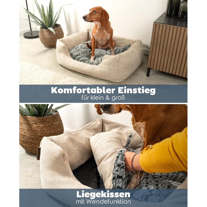 Кругле ліжко для собак та котів Lionto з м'яким зміненим подушечкою, 80x60 см, бежеве, м'яке, глибокий вхід