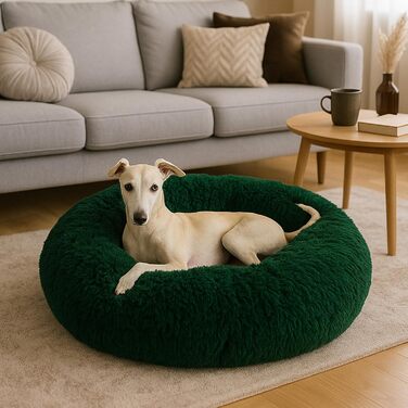 М'яке ліжко для собак знімний чохол 80 см - Ручна робота, пухнасте ліжко для собак, подушка для собак пухнаста - ліжко для котів, машинне прання - кругле ліжко для котів зелене 80 см, зелене