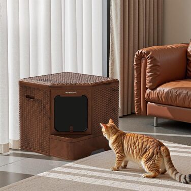 Торгова лоток для котів Gardner Pet з кришкою, великий, з висувним піддоном, сучасний дизайн плетіння ротангу, з фільтром з активованого вугілля, 50 x 50 x 50 см, базова версія