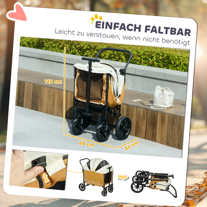 PawHut Коляска для собак Dogs Buggy Складна для собак і кішок до 30 кг Cat Buggy з подушками сітчасті вікна 2 двері Сумка для зберігання Коляска для кішки Buggy Brown | Аосом