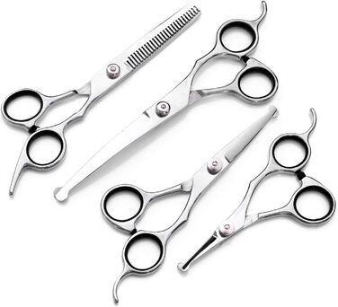 Набір професійних ножиць для грумінгу собак 9CR Edelstahl з безпечними закругленими кінцями. Комплект для догляду за шерстю собак, котів та інших тварин: ножиці для стрижки, розріджування та вирівнювання. Срібний колір.