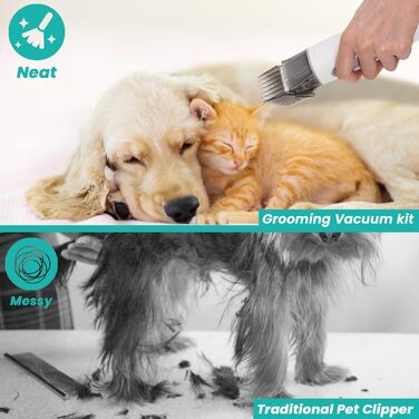 Машинка для стрижки собак з пилососом, 13000PA, 7 насадок для грумінгу, триммер для лап, щітка, гребінець, 3 рівні всмоктування