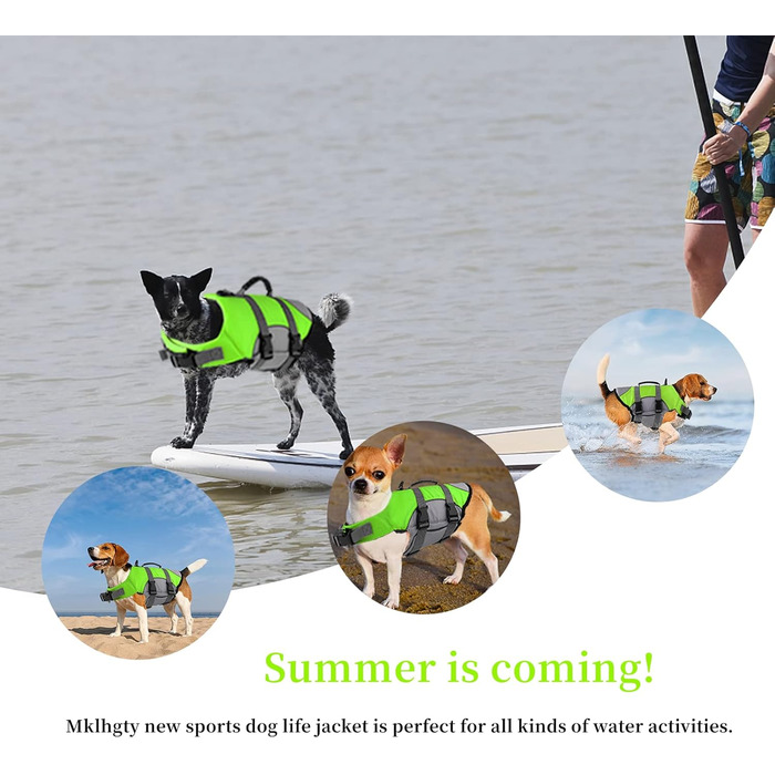Жилет для плавання собак, світловідбиваючий, регульований, з ручкою для рятування. Підходить для плавання та катання на човні. Безпечний жилет для собак маленьких, середніх та великих порід (Зелений, Small)