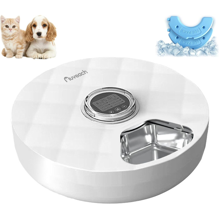 Автоматичний дозатор корму для котів Auveach з 2 охолоджувальними акумуляторами, програмованим таймером та нержавіючою сталею