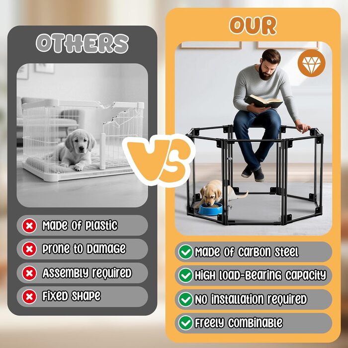 Клітка для собак з акрилу з дверцятами, 88 x 89 x 63 см, регульована, шестигранна/восьмигранна, для собак маленьких та середніх порід, для дому