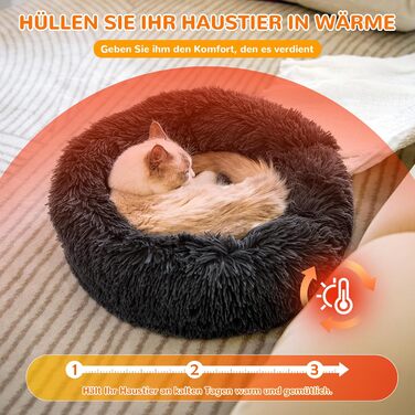 ALLSOPETS Заспокійливе ліжко для собак маленьких та середніх порід, миється, кругла плюшева лежанка для котів та собак з неслизьким дном (Темно-сірий, 60см)