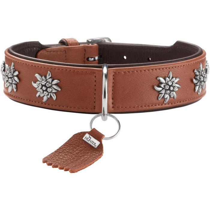 Нашийник для собак HUNTER München, зелений/коньячний, шкіряний, з елементами традиційного одягу, м'який та міцний, не травмує шерсть, розкішний, екологічно виготовлений, з урахуванням принципів сталого розвитку, Made in Germany, розмір: зелений/коньячний 