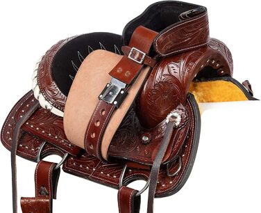 Вестерн-сідло Barrel Racer з тисненням для шоу, прогулянок і трейл-райдингу, шкіра, розмір для коня і поні, сидіння 25,4-45,7 см