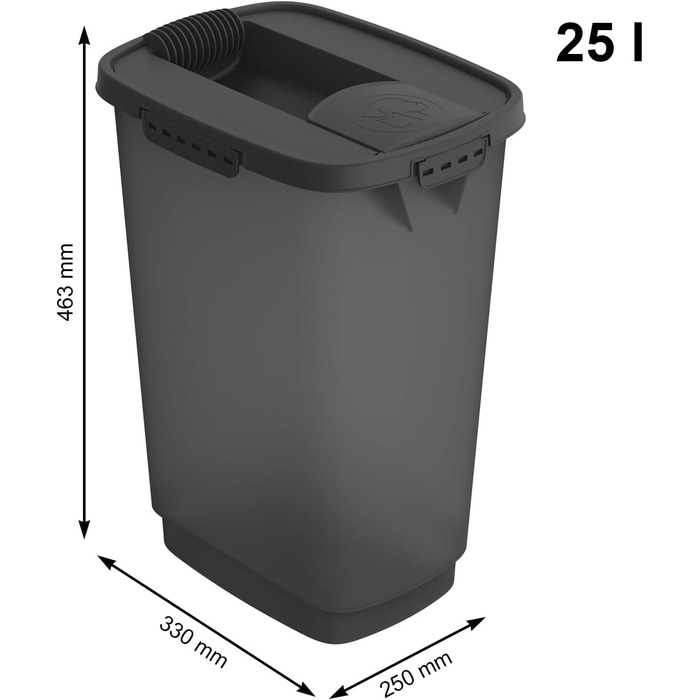 Контейнер для корму Rotho Cody 25 л з кришкою і дозатором, пластик без BPA, 33x25x46,3 см