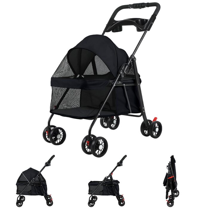 Дитяча коляска для тварин з 4 колесами, легка та складана, до 7,5 кг, з тримачем для напоїв