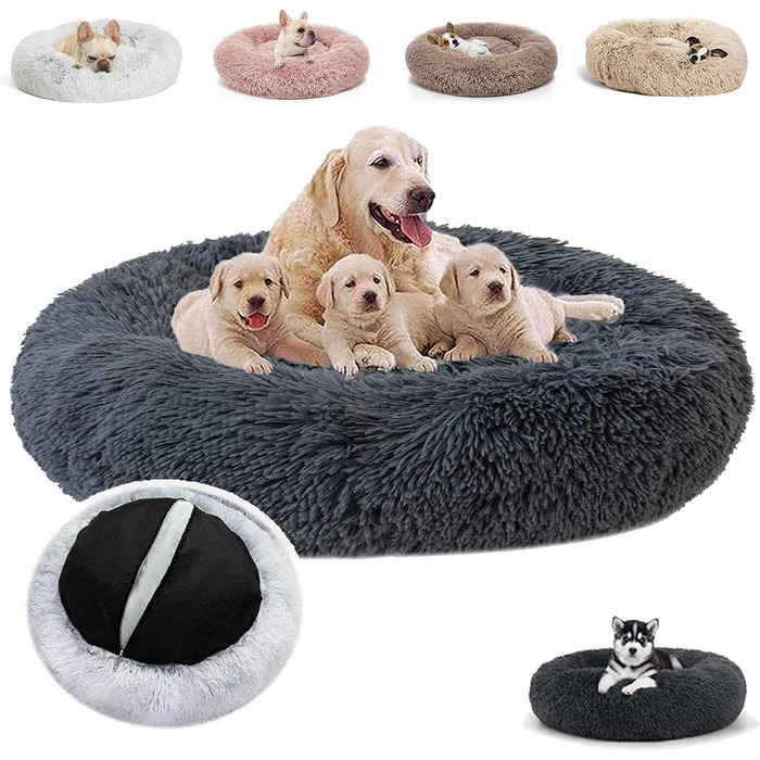 Ортопедичне ліжко для собак середнього розміру, миється, подушка для котів/собак, кругла, плюшеве ліжко-софа для собак/котів, 80x80x20 см, темно-сірий