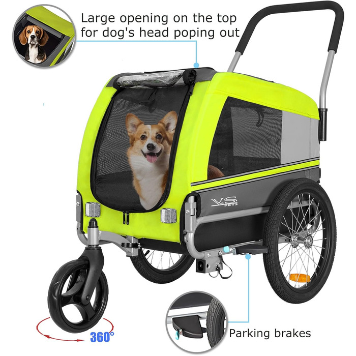 Універсальний візок-перевозник для собак Tiggo VS Pets Medium: 2в1 (велосипедний, буксирний) - зелений