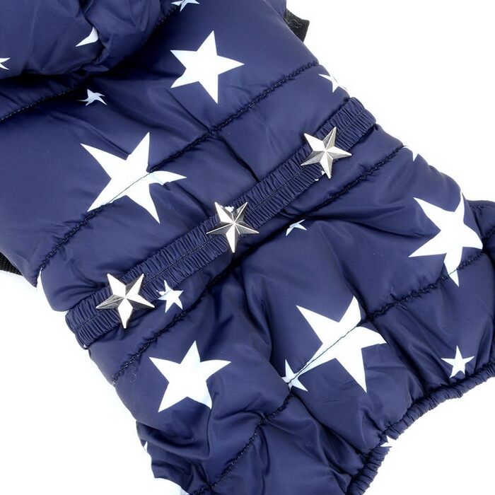 Зуена зимовий теплий костюм для собак з капюшоном, флісовою підкладкою та зірковим поясом. Водонепроникний костюм для собак, теплий одяг для собак, капюшони, комбінезони для котів, цуценят, чихуахуа. Колір: синій, розмір L (спина: 30см; груди: 42см)