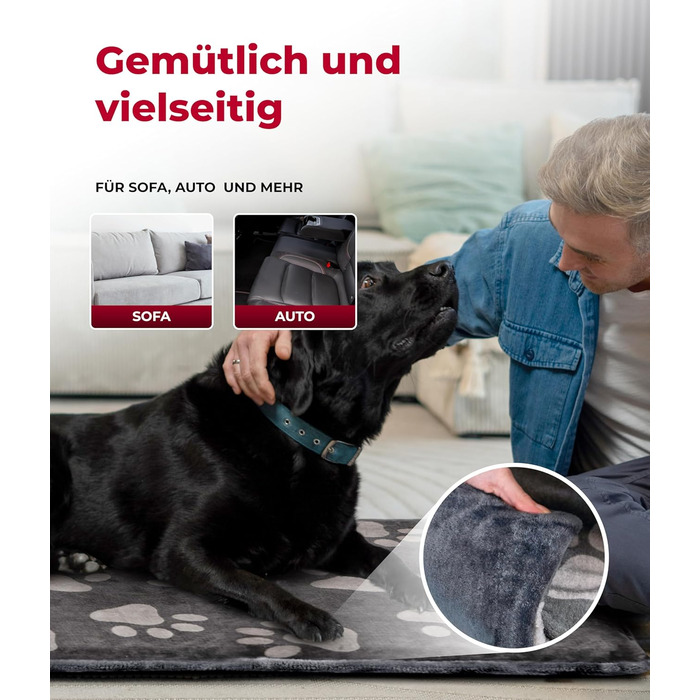 Лежак для собак HS-Hundebett XL 95x135 см, двосторонній, м'який, з 3 см наповнювачем, для дивану, авто і клітки, антрацит з лапкою, вироблено в Німеччині