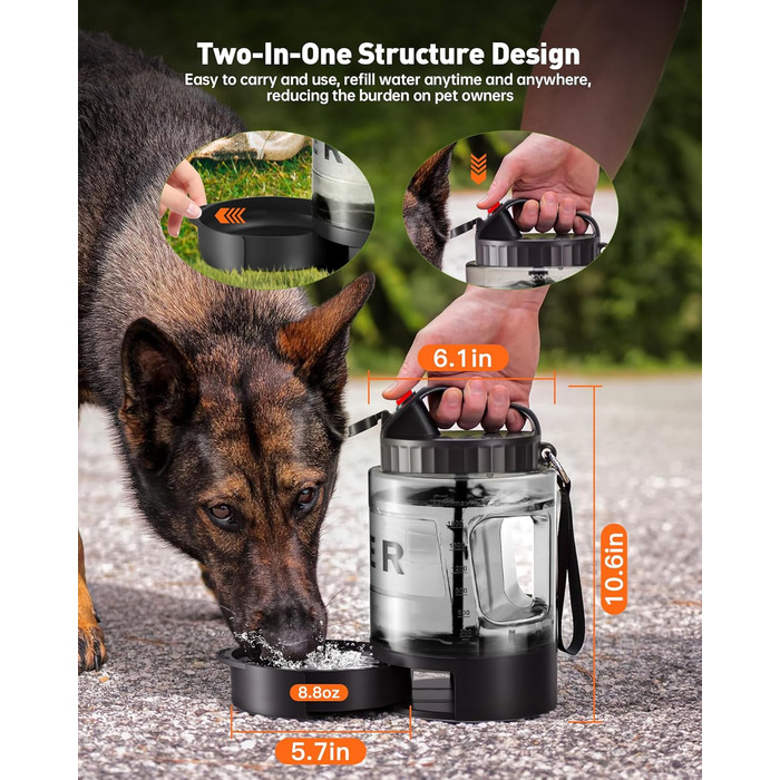 Портативна пляшка для води для собак PETNF, миска для води для собак, не протікає, для великих тварин, ідеально підходить для прогулянок, кемпінгу, пляжу, полювання та інших активностей