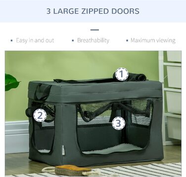 Транспортувальна переноска для тварин PawHut 80 см, сіра, для котів та собак (XS)