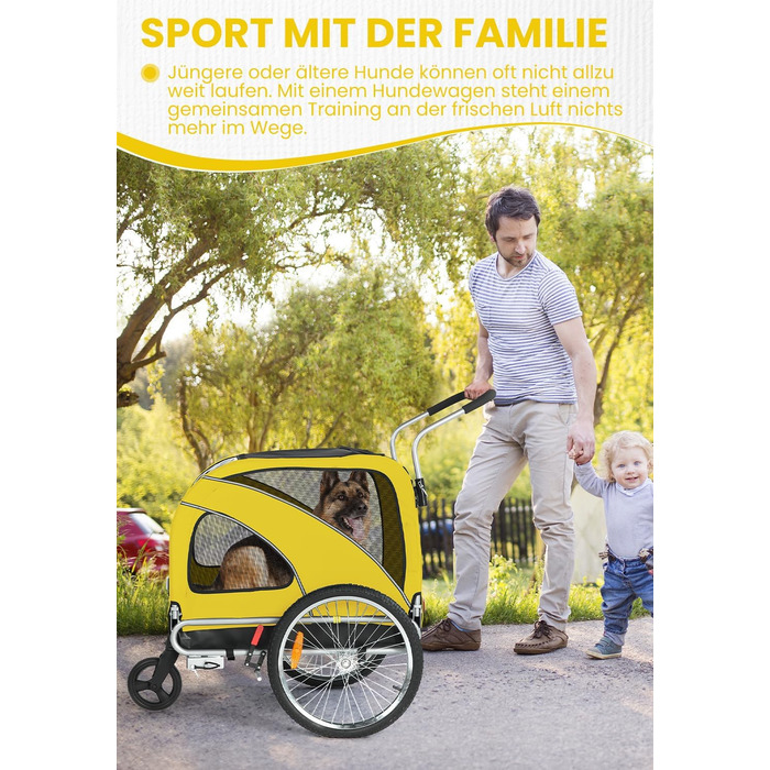 SEPNINE® Причіп для собак XL 2-в-1, велосипедний та візок для собак до 40 кг, складний з гальмами та зчіпним пристроєм, для середніх та великих собак - Синій (Жовтий - до 40 кг)