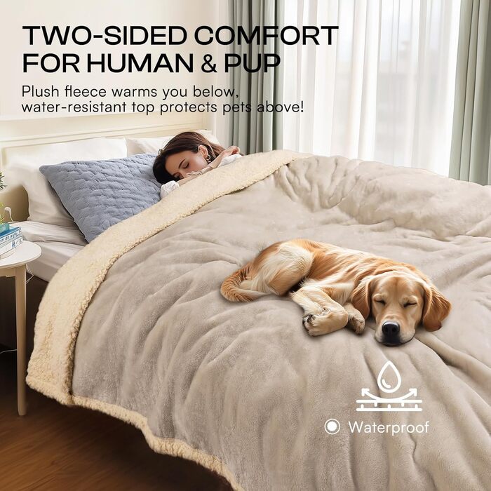 Водонепроникний коврик для тварин Luciphia, Sherpa Fleece, захист меблів від собак та котів, сірий-білий, L (65' x 57')