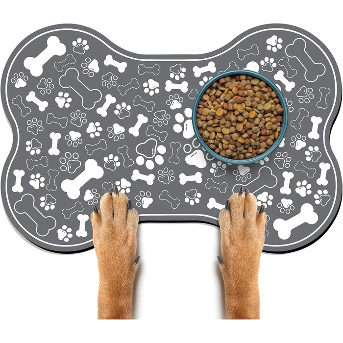 Килимок для собак та котів, форма кістки, швидко поглинаючий, з мискою, з гумовою основою, стійкий до бруду, аксесуар для тварин (Темно-сірий, 43,2 x 73,2 см)