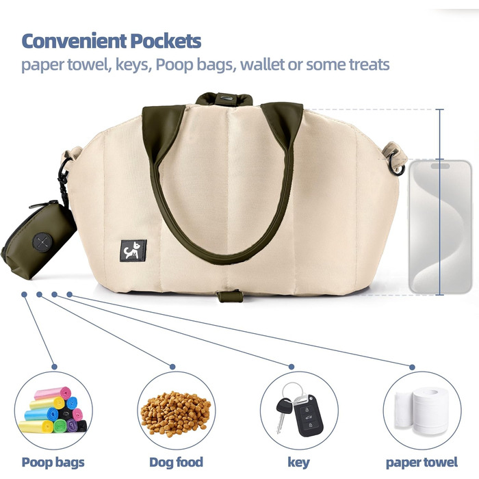 Сумка-переноска для собак Sytopia, кремово-бежева, з кишенями та регульованим поводком, водонепроникна