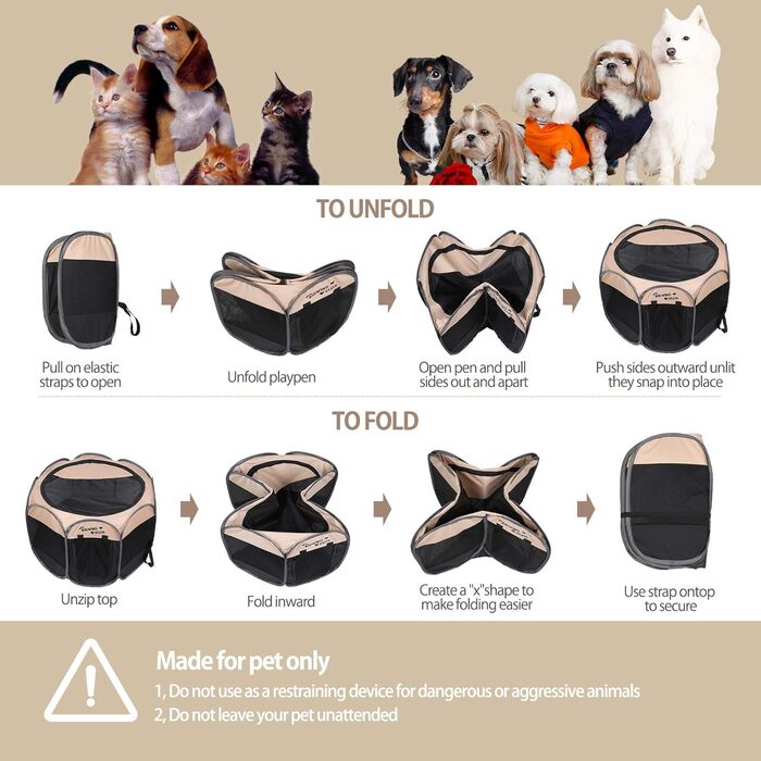 Вольєр для собак та котів BIGWING Style XL, бежевий: вольєр-забіг для цуценят, переноска для тварин, водовідштовхувальне накриття
