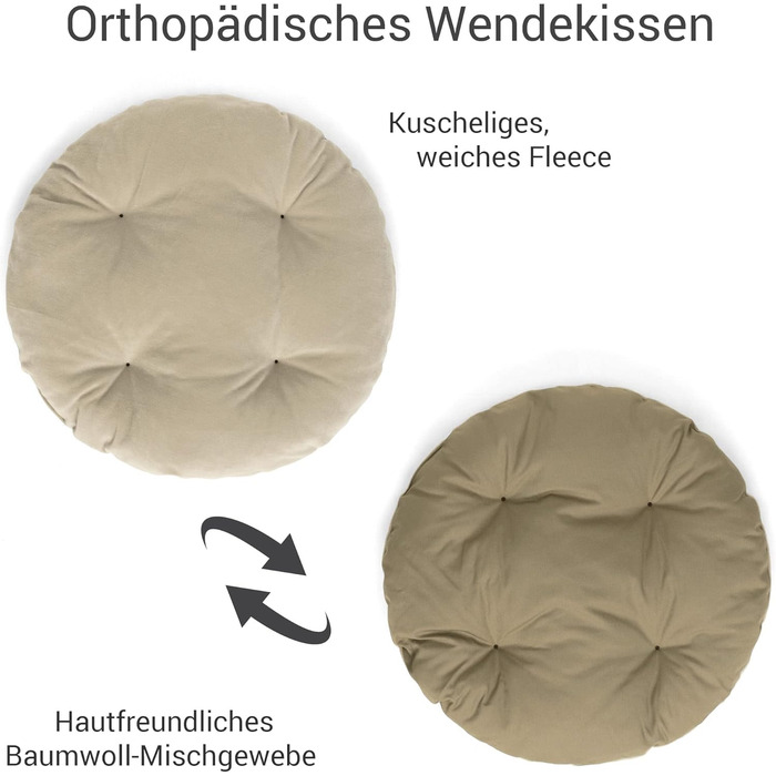 Кругле ліжко для собак Doctor Bark - м'яке собаче гніздочко для середніх собак з ортопедичною подушкою та іграшкою-кісткою. Можна прати до 95°C. Зроблено в Німеччині (L - 60x50 см, золотисто-коричневий)