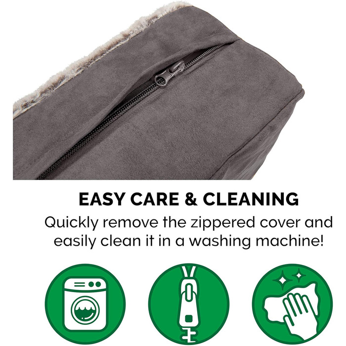 Ортопедичне собаче ліжко Furhaven для великих та середніх собак знімний, пральний чохол та двостороннє пінополіуретанове подушка, для собак до 34 кг – Luxury Edition з штучного хутра та замші – L 86 x B 107 x H 33 см, сірий колір (Luxury Edition з штучног