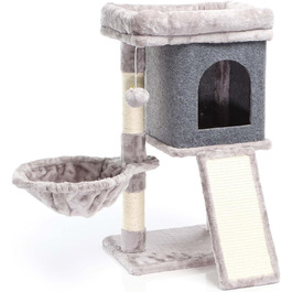 Кігтеточка для котів Fudajo сірого кольору, 71,5 см, з платформою для відпочинку, лежаком, дряпалкою та будиночком. Кліматичний комплекс для котів з 1 будиночком.