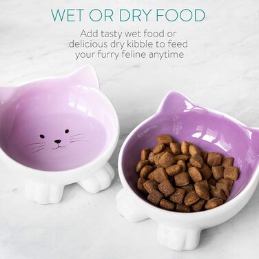 Набір мисок для котів Navaris (2 шт.) - кераміка, неслизькі, для води та корму, можна мити в посудомийній машині (фіолетовий)