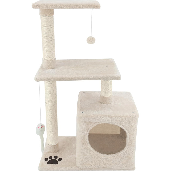 Дерев'яний комплекс для котів Beltom з огородженим будиночком, 85 см, бежевий