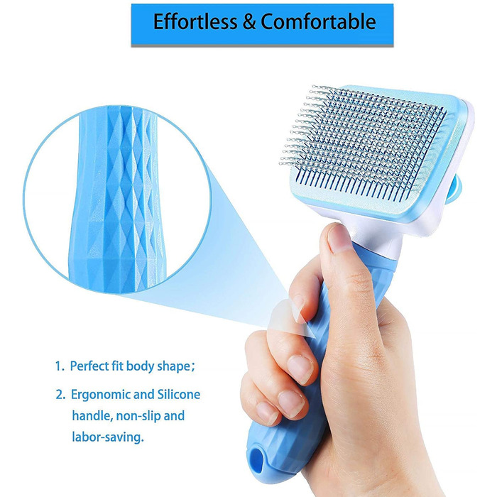 Щітка для собак та котів ACE2ACE, щітка для тварин, для довгої та короткої шерсті, видаляє шерсть з однією кнопкою, біло-блакитна (блакитна)