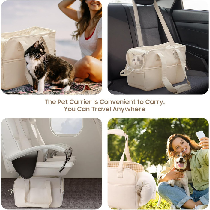 Сумка-переноска для собак та котів, м'яка, складна, для маленьких та середніх котів, цуценят до 6,8 кг, дихаюча, бежева