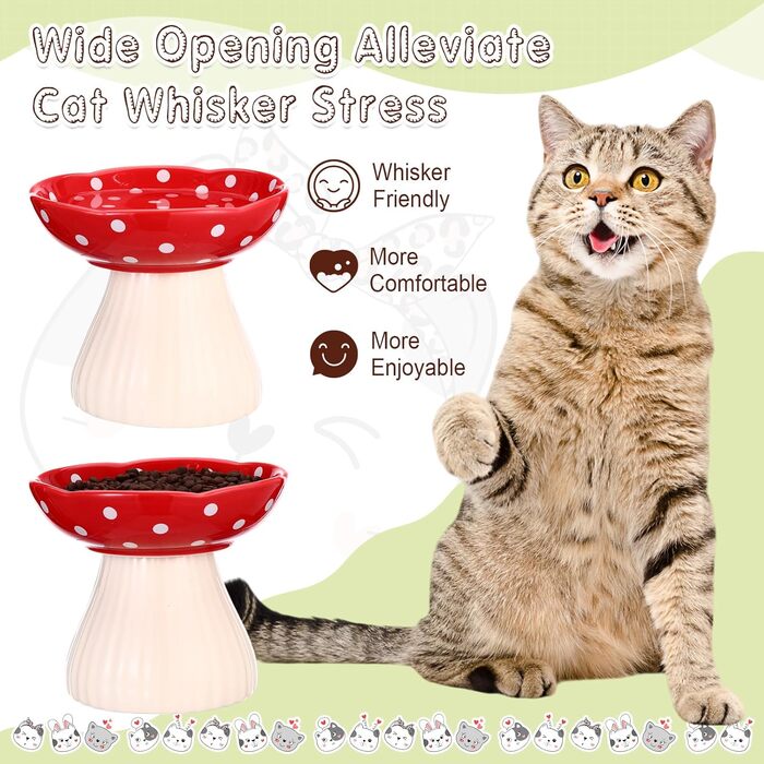 Підвищений годівниця для котів Teenyyou з кераміки, 2 шт., для котів з вусами, широка миска для їжі та води, червоний колір
