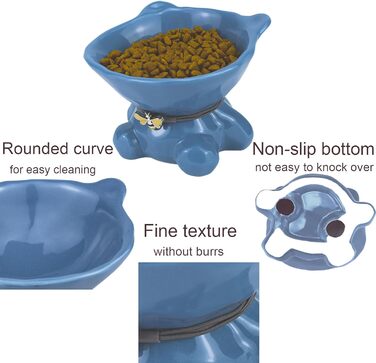 Підвищений годівниця для котів Busnos: керамічна миска для їжі та води, 14x13x11 см, синього кольору
