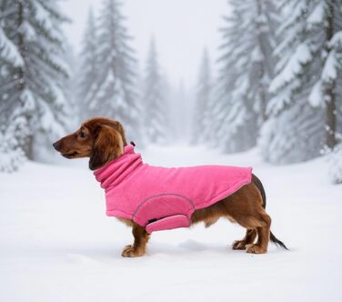Теплий флісовий пуловер для собак, теплий одяг для такс, одяг для собак з отвором для повідка, відбиваюча мініатюрна одяг для такс на зиму, для холодної погоди, для дому та вулиці (XS(довжина спини: 31~33см), рожевий)