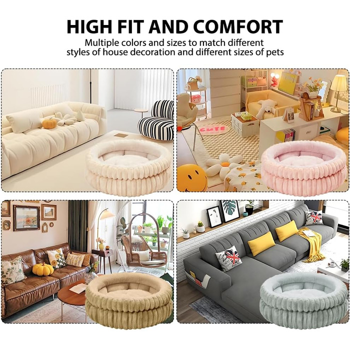 М'яке ліжко для котів та собак, 50 x 50 x 18 см, кремового кольору, ODIWEN