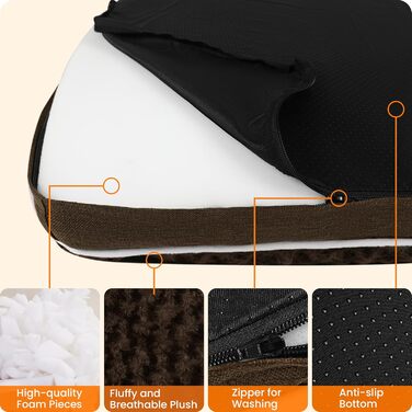 Ортопедичне ліжко для собак, матрац для собак з двошаровим дизайном, миється, знімний кошик для собак, 105 см для середніх собак, коричневий L 105 x B 69 x H 12 см Коричневий