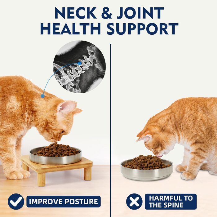 Підвищені миски для котів для дому – Підвищений підставник для мисок з бамбука з нержавіючою мискою 14 см, стільниця для зручного годування, зручні для вусів (сріблясті, 2 шт.)