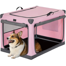 Складана переноска для собак Petsfit M, рожева, для авто і дому, з тканинним чохлом та 3 дверима, для середніх порід