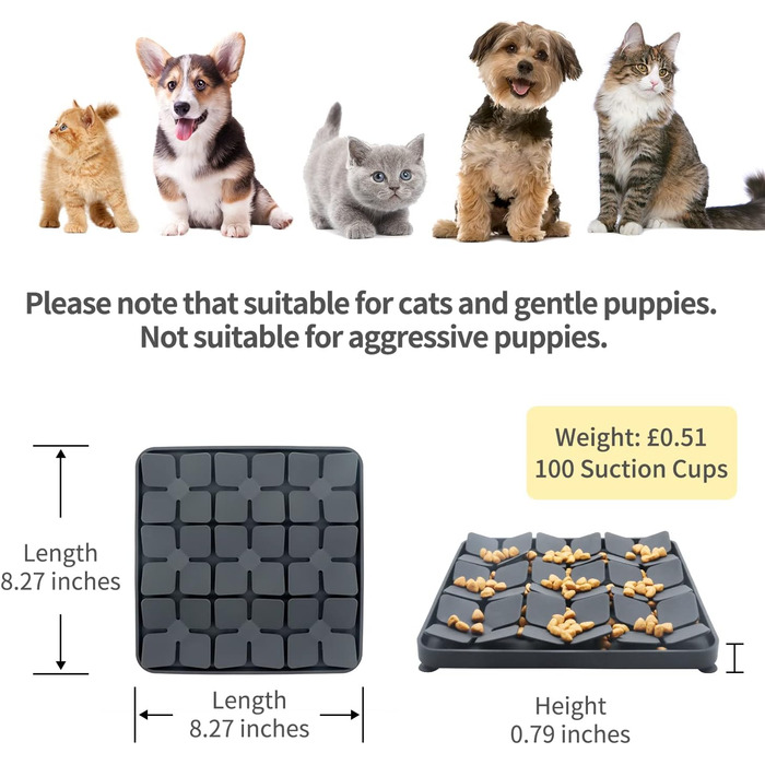 Килимок для повільного годування Hund & Katze Bowite Silikon з присосками для котів та маленьких собак (сірий)