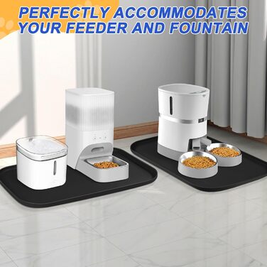 Силіконовий килимок для корму домашніх тварин з піднятим бордюром, миски для собак та котів, килимок-підставка для годівниці з високим бордюром, водовідштовхувальний, гумовий, 24x16x0,8 см (24 x 16 x 0.8 дюймів, чорний)