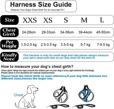 Нашийник для собак з повідком Anti-Pull, світловідбиваючий, для маленьких собак, кошенят, тварин (XS, Біла Хвиля)