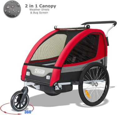 Дитячий причіп Tiggo 2 в 1: причіп-велосипед для прогулянок та катання (червоний)