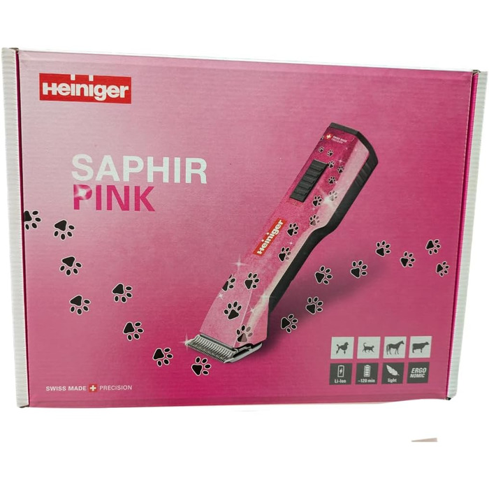 Набір для стрижки собак EHASO HEINIGER Profi Saphir: акумуляторна машинка, насадки, миска для води (рожева)